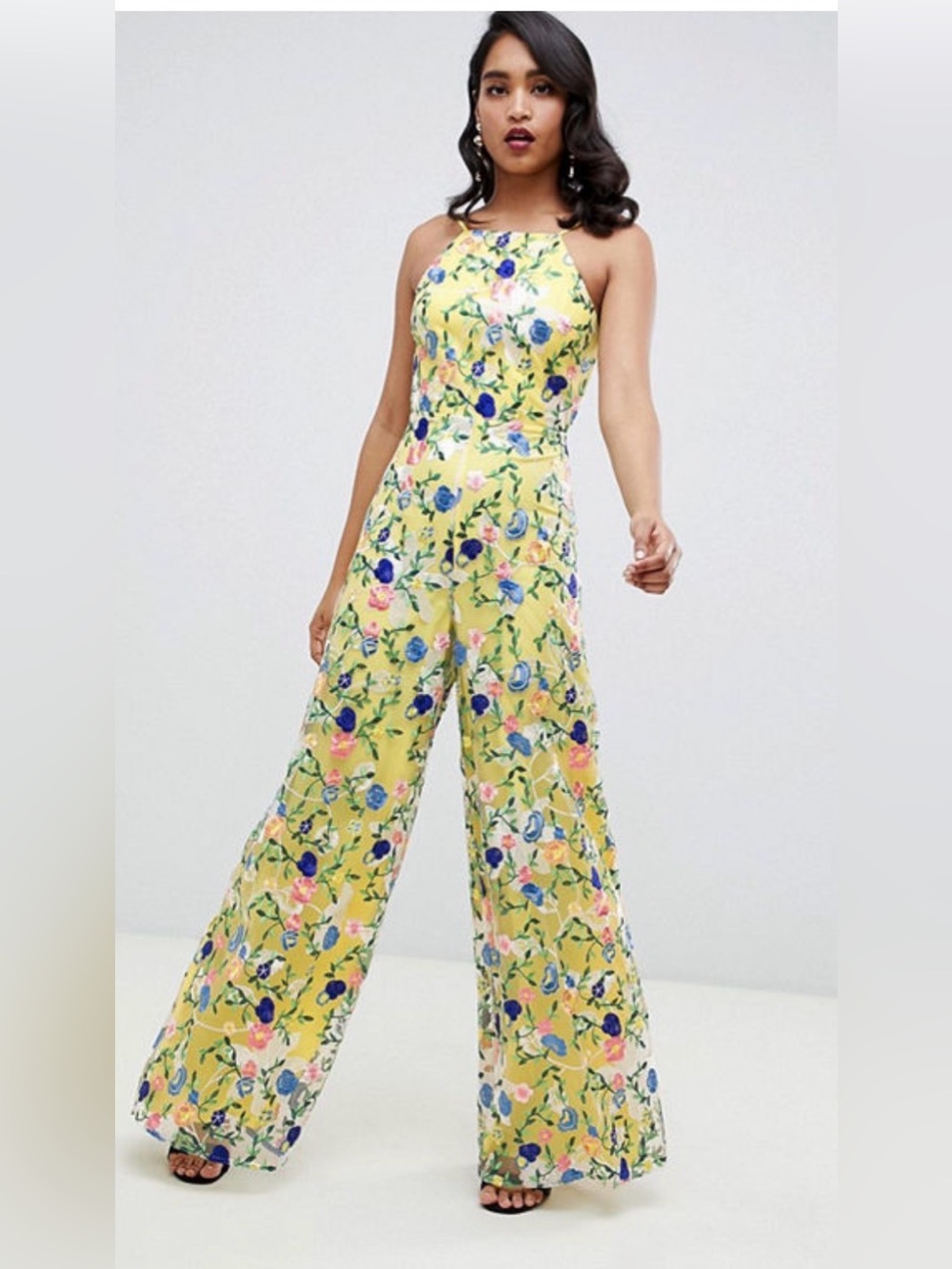 ASOS Yellow Floral Halter-Neck Maxi Dress